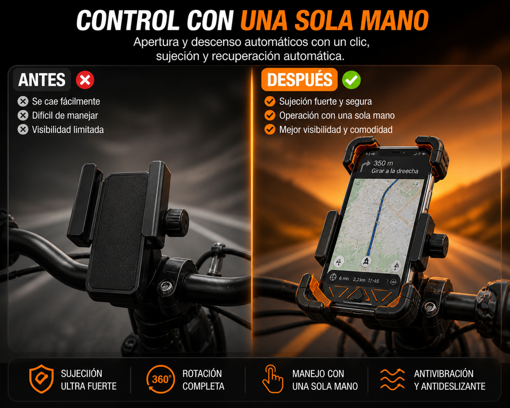 Soporte Moto 360° Antivibración para Móvil