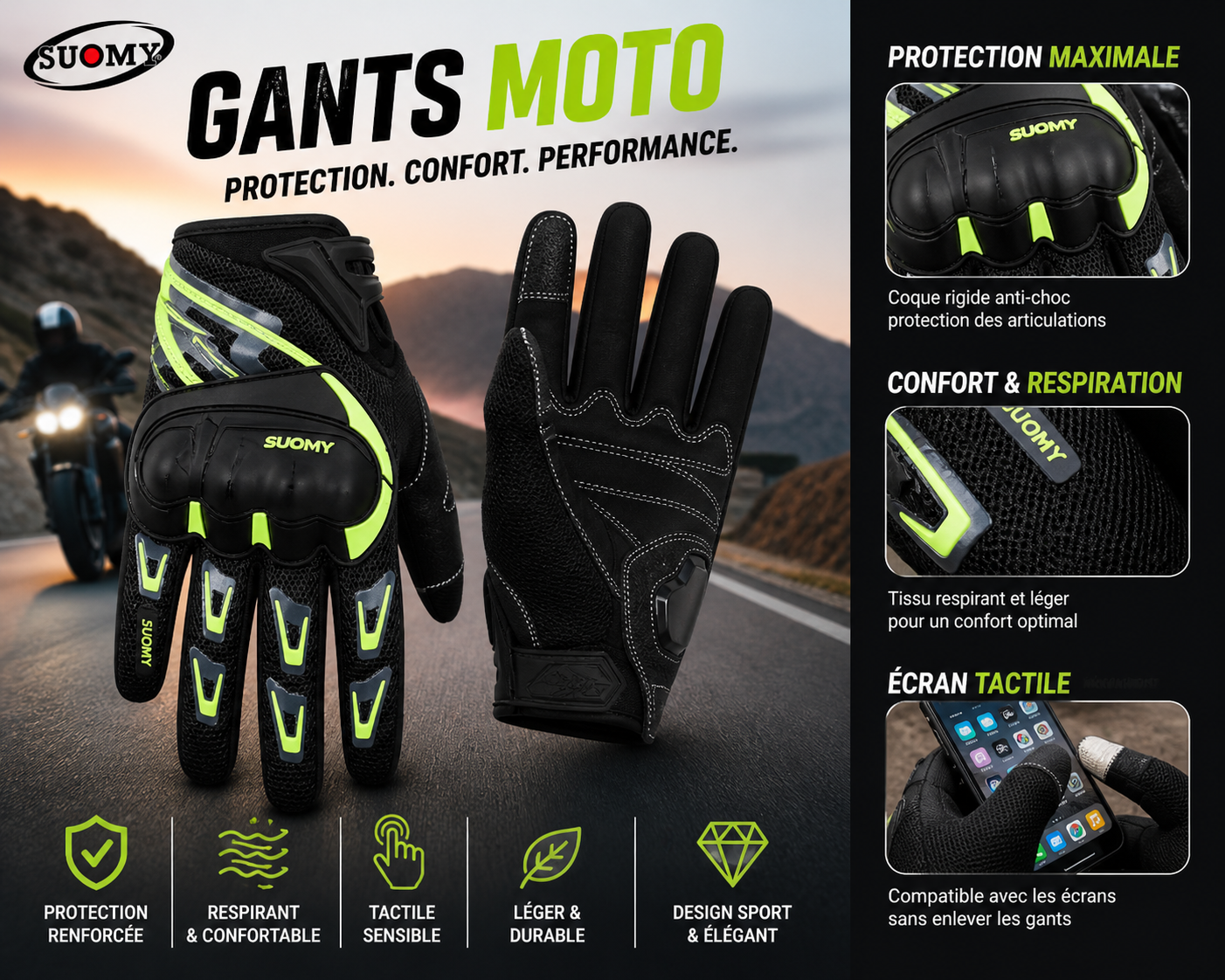 Guantes de Moto Protección Anti-Golpe + Pantalla Táctil