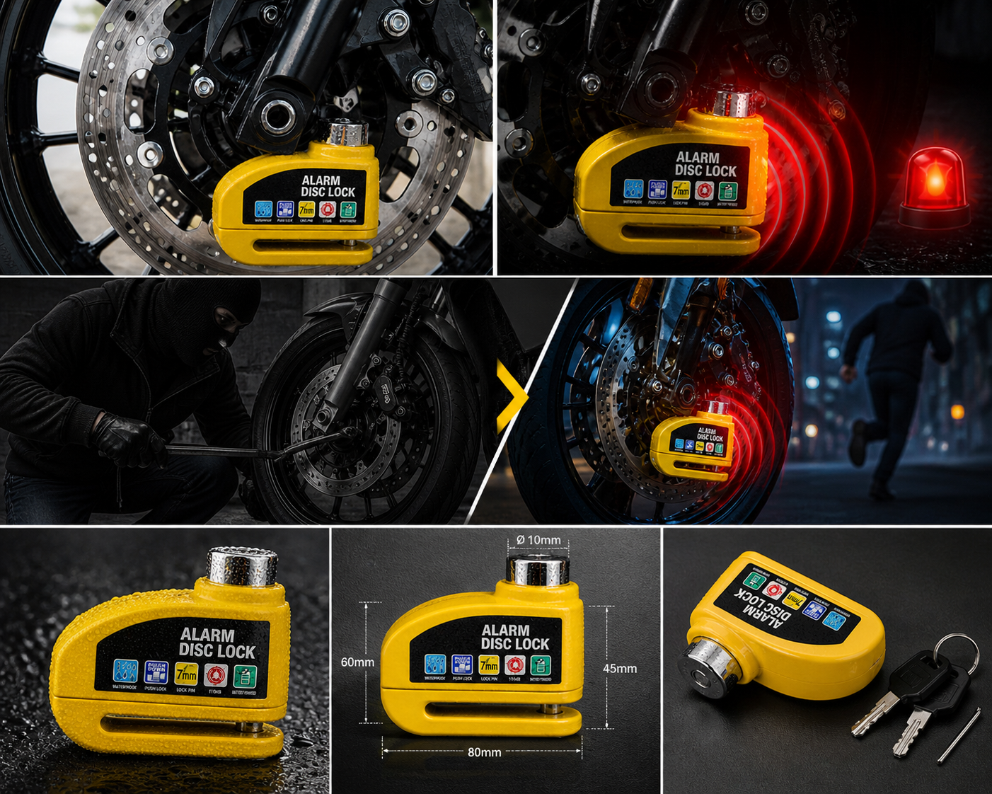 alarma para motocicleta freno de disco de rueda con llave