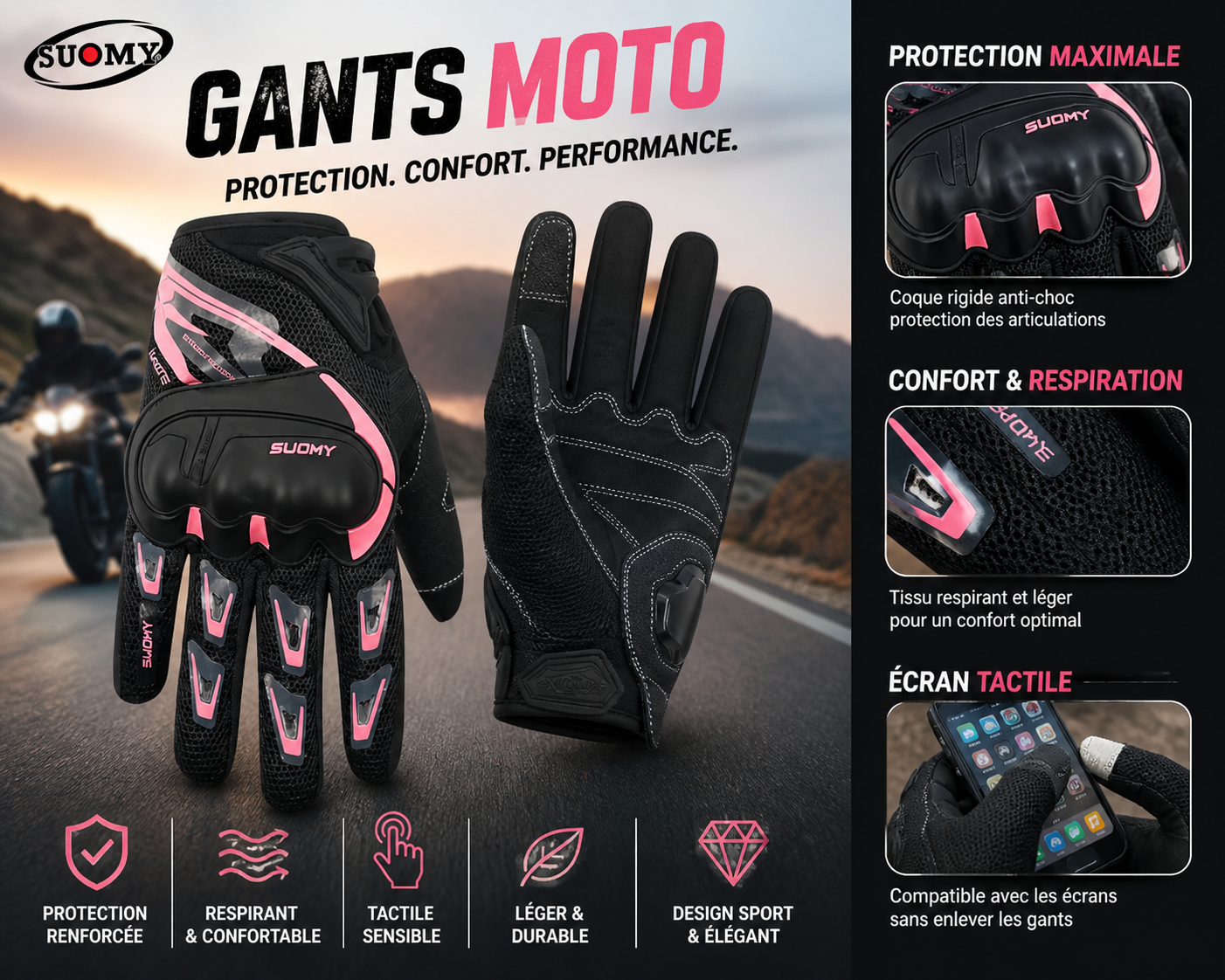 Guantes de Moto Protección Anti-Golpe + Pantalla Táctil