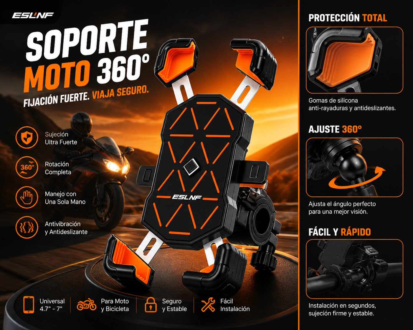 Soporte Moto 360° Antivibración para Móvil