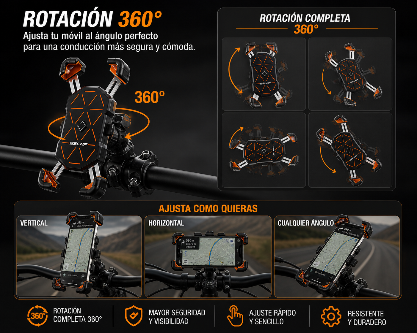 Soporte Moto 360° Antivibración para Móvil